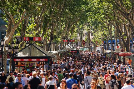 Crowds of People Walking in Barcelona's la Rambla Barcelona Spain